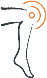 A knee with a radiating symbol around it