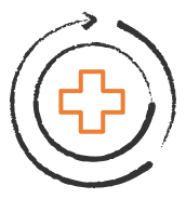 An illustration of a circular arrow with a health cross inside of it