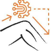 An illustration of a knee with a cog over it