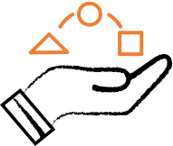 An illustration of a hand holding shapes
